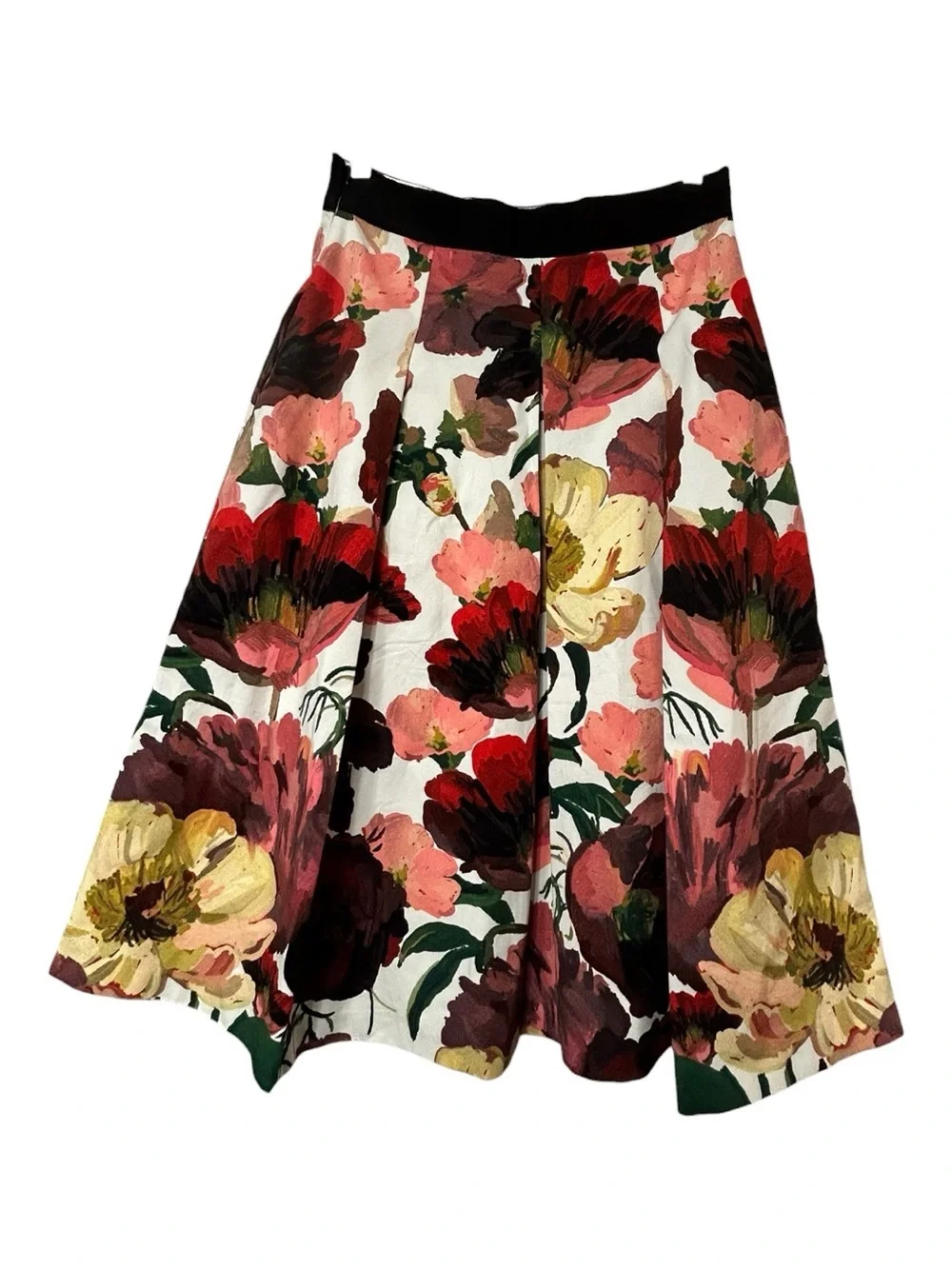 White House Black Market pleated poppy floral midi skirt